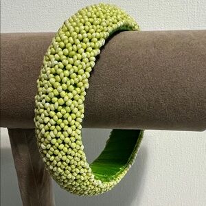 Handmade Lime Green Seed Bead Bangle Bracelet w/Satin Ribbon Liner Vintage 80’s